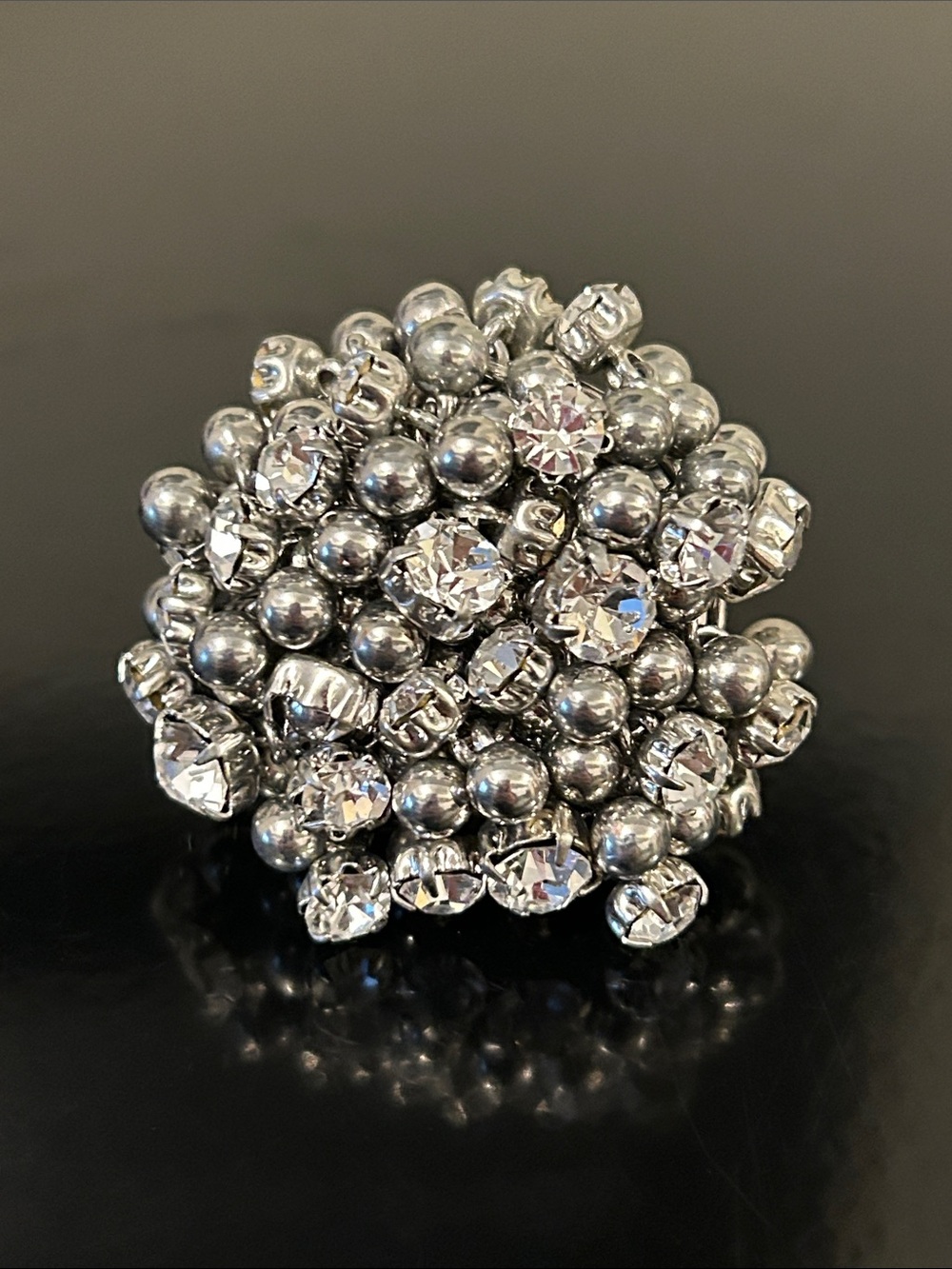 Betsey Johnson Silver-Tone Crystal Cluster Ring
